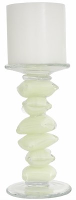 9" Cream and Clear Glass Chunk Pillar Candleholder