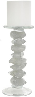 11" Gray and Clear Glass Chunk Pillar Candleholder