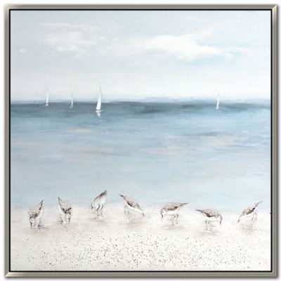 36" Sq Sails in the Distance Framed Coastal Canvas