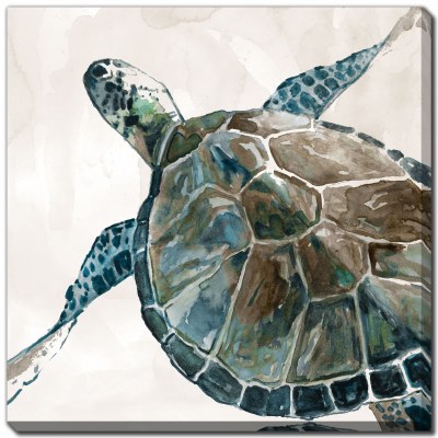 18" Sq Neutral Sea Turtle 2 Coastal Canvas