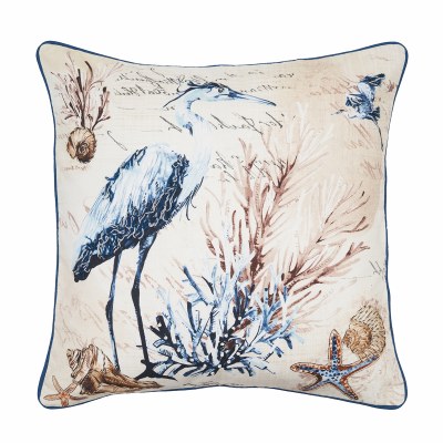 18" Sq Brunswick Blue Heron Decorative Coastal Pillow