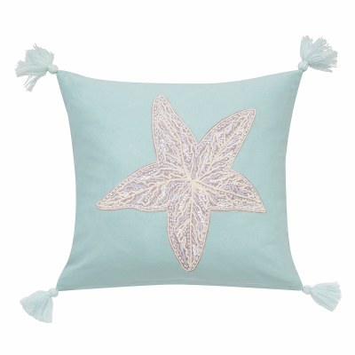 18" Sq Seaglass Starfish Decorative Coastal Pillow