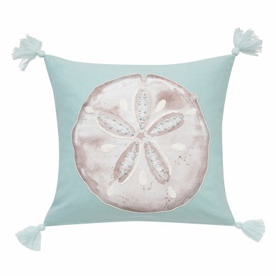 18" Sq Seaglass Sand Dollar Decorative Coastal Pillow