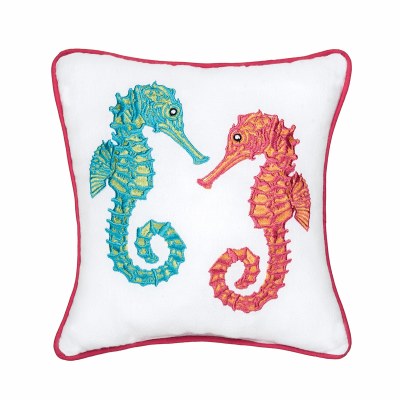 10" Sq Seahorse Duo Decorative Coastal Pillow