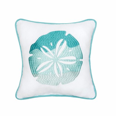10" Sq Green Toned Sand Dollar Decorative Coastal Pillow