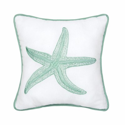 10" Sq Green Starfish Decorative Coastal Pillow