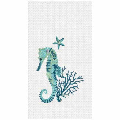 27" x 18" Seahorse With Coral Waffle Weave Kitchen Towel