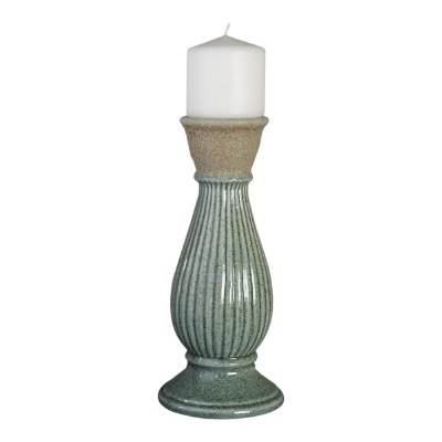 11" Green Ceramic Pillar Candleholder