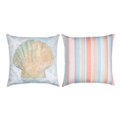 18" Sq Multipastel Scallop Shell Decorative Coastal Pillow