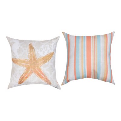18" Sq Multipastel Starfish Decorative Coastal Pillow