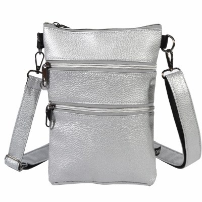 Milan Leather Silver Three Zipper Anti-Theft Crossbody Bag