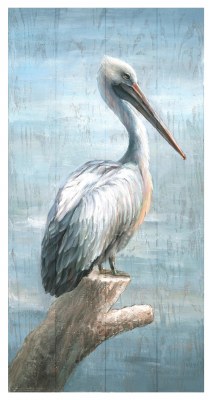 40" x 20" Pelican Standing on a Stump Coastal Wood Wall Panel