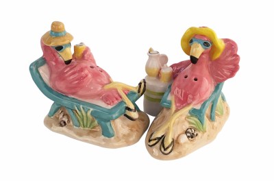 3" Flamingos Sitting in the Chaise Ceramic Salt and Pepper Shakers