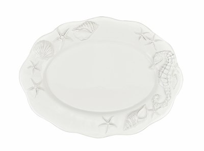 14" White Oval Laguna Ceramic Platter