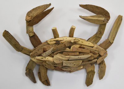 10" Driftwood Crab Coastal Wall Art Plaque