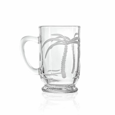 16 Oz Etched Palm Tree Glass Mug