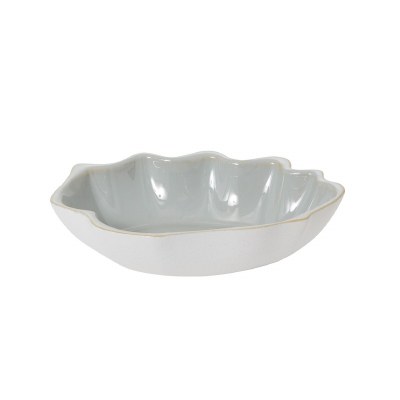 15" White and Blue Ceramic Freeform Bowl