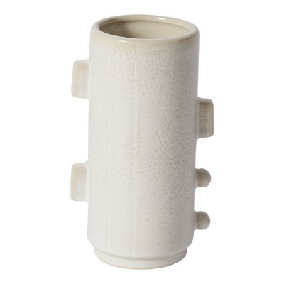 8" Distressed White Ceramic Cylinder Vase With Fins