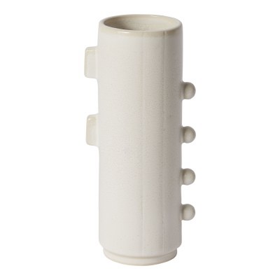 10" Distressed White Ceramic Cylinder Vase With Fins