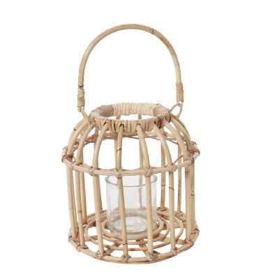 15" Natural Rattan Lantern With a Glass Insert