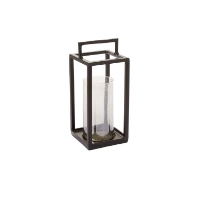 13" Black Bars Lantern With a Glass Insert