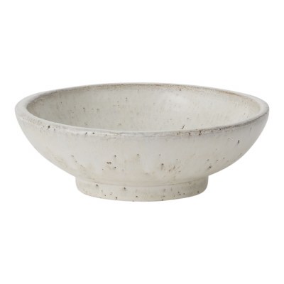 9" Round Distressed White Footed Ceramic Low Bowl