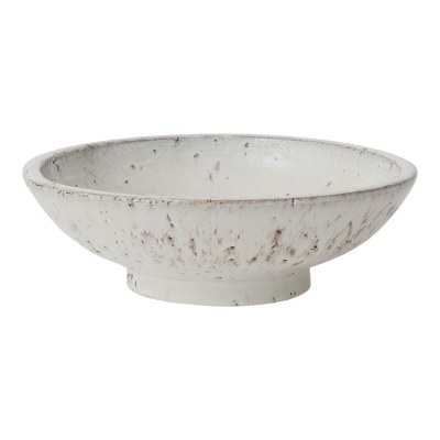 12" Round Distressed White Footed Ceramic Low Bowl