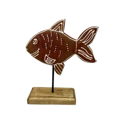 10" Red Wood Fish on a Stand