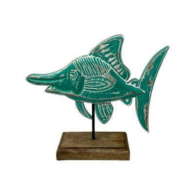10" Turqupise Wood Marlin on a Stand