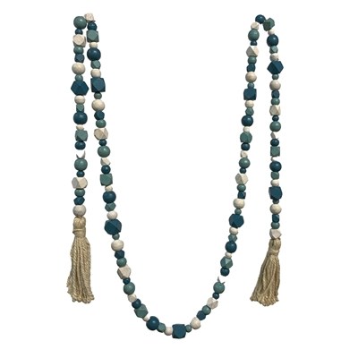 82" Blue, White, and Turquoise Wood Beads Table Garland