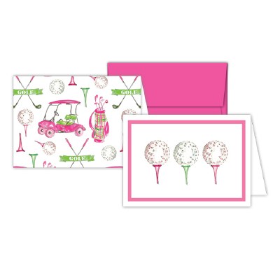 Pack of 12 4" x 5" Pink and Green Golf Note Cards