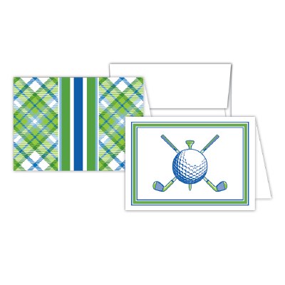 Pack of 12 4" x 5" Blue and Green Golf Note Cards