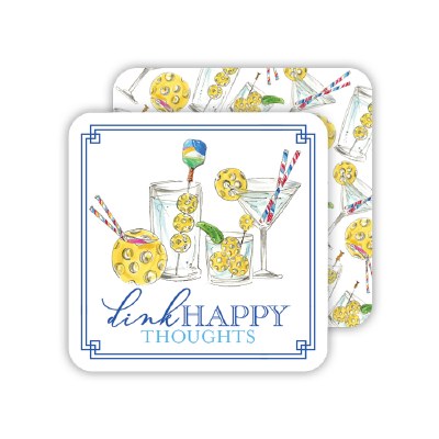 Pack of 20 4" Sq "Dink Happy Thoughts" Reversible Pickleball Coasters