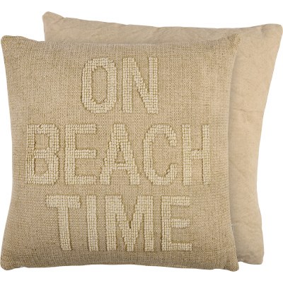 16" Sq Beige "On Beach Time" Decorative Pillow