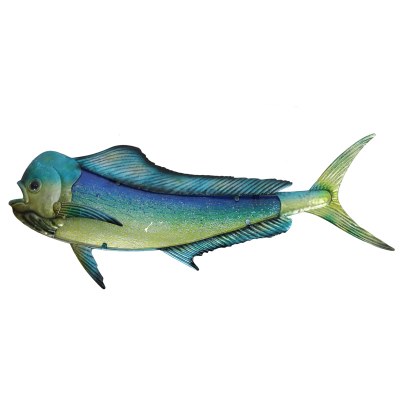 36" Blue and Green Metal and Glass Fish Coastal Wall Art Plaque
