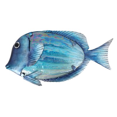 15" Blue Metal and Glass Fish Coastal Wall Art Plaque