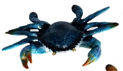 5" Blue Polyresin Crab Figurine
