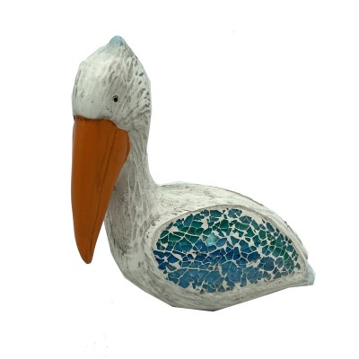 6" White and Blue Mosaic Pelican Figurine