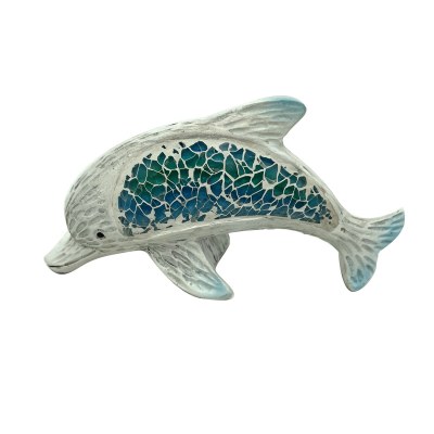 6" White and Blue Mosaic Dolphin Figurine
