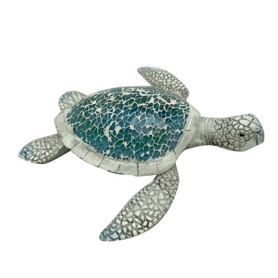 6" White and Blue Mosaic Turtle Figurine