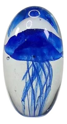 3" Dark Blue Glass Jellyfish Paperweight