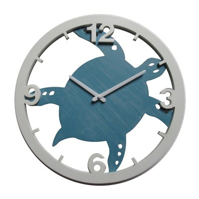 16" Round White and Blue Sea Turtle Coastal Wall Clock