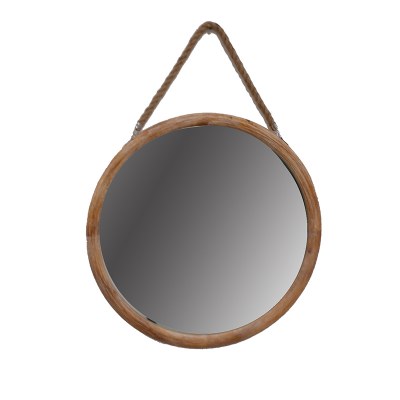 24" Round Brown Mirror With a Jute Rope Hanger