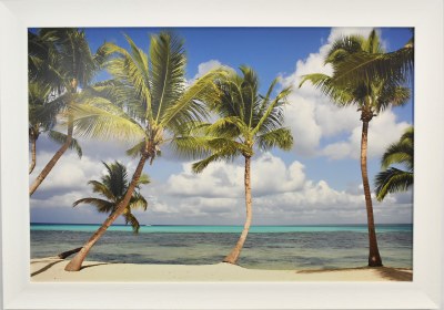 38" x 54" Palm Tress Coastal Indoor/Outdoor Gel Textured Coastal Print in a White Frame