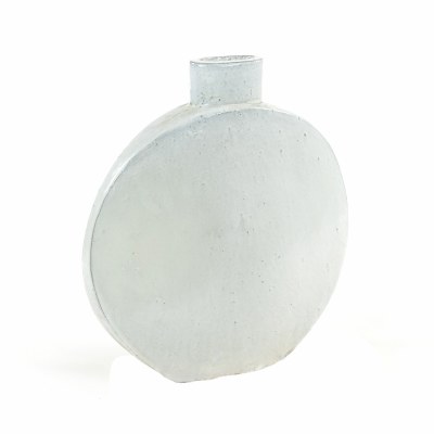 16" White Ceramic Disk Vase