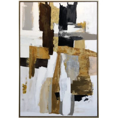72" x 48" Black, Gold, and White Abstract Framed Canvas