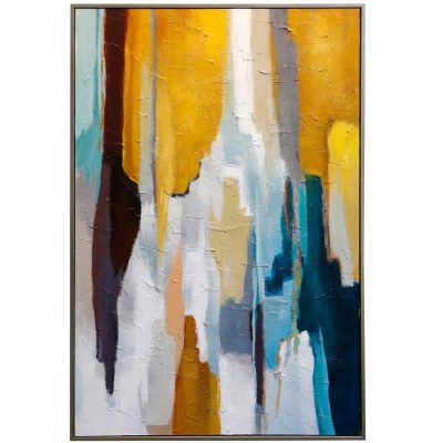 72" x 48" Yellow and Multicolor Abstract Framed Canvas
