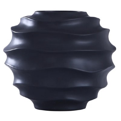 12" Black Wavy Ceramic Vase