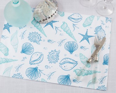 14" x 20" Blue and Green Sea Shells Placemat