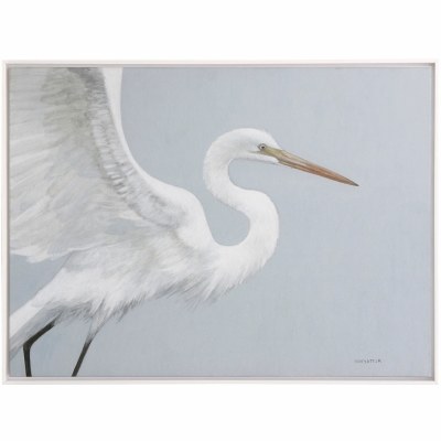 30" x 40" White Egret on Gray Framed Canvas